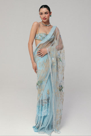 Blue Saree Set for Contemporary Wear - Lily by The Little Black Bow