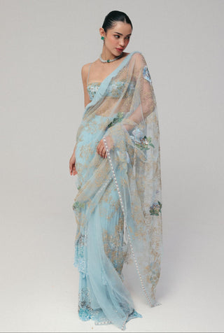 Blue Saree Set for Contemporary Wear - Lily by The Little Black Bow