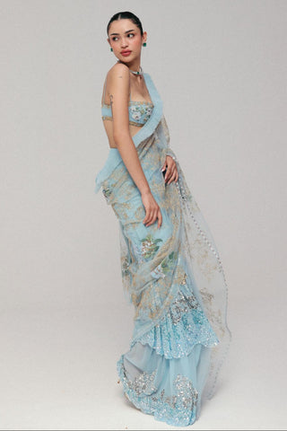 Blue Saree Set for Contemporary Wear - Lily by The Little Black Bow