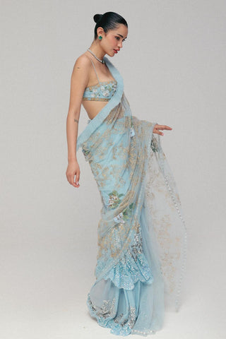 Blue Saree Set for Contemporary Wear - Lily by The Little Black Bow