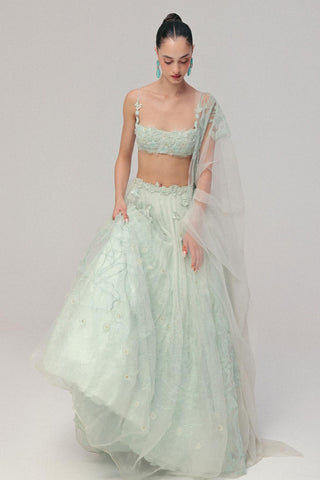 Floral Lehenga Set for Indian Wedding - Blue Grace by The Little Black Bow