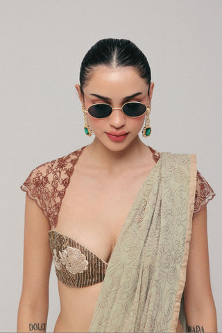 Saree Set for Indian Wedding - Green Grace Vintage Filigree by The Little Black Bow