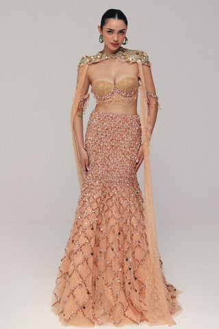 Crystal Skirt Set for Contemporary Wear - Peach Grace by The Little Black Bow