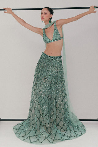 Blue Lehenga for Indian Wedding - Blue Grace Sequin by The Little Black Bow