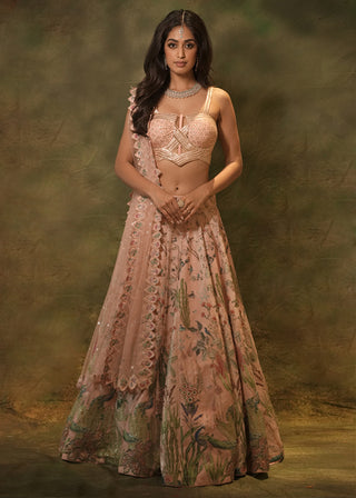 Pink floral corset lehenga set