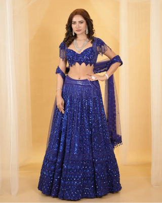 Royal blue embroidered lehenga set