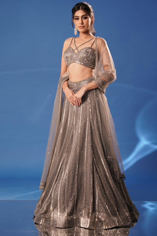 Lehenga set for Indian Wedding – Gray Embroidered Sangeet Style by Archana Kochhar