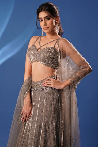 Lehenga set for Indian Wedding – Gray Embroidered Sangeet Style by Archana Kochhar