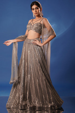 Lehenga set for Indian Wedding – Gray Embroidered Sangeet Style by Archana Kochhar