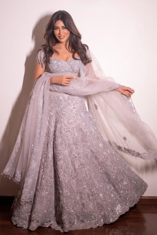 Lehenga set for Indian Wedding – Soft Gray Sangeet Elegance by Archana Kochhar