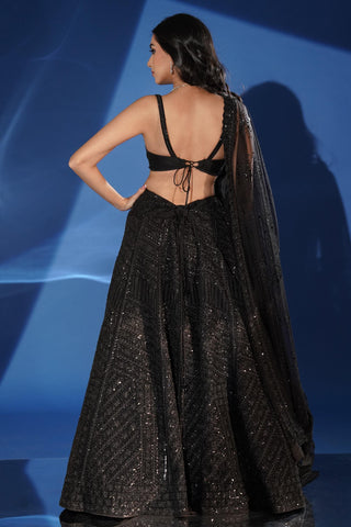 Lehenga set for Indian Wedding – Midnight Black Sangeet Look by Archana Kochhar