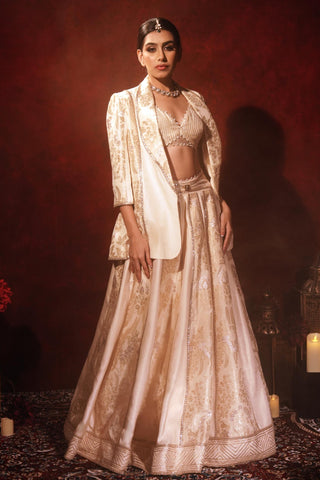 Blazer lehenga set for Indian Wedding – Ivory Brocade Threads by Archana Kochhar