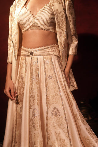 Blazer lehenga set for Indian Wedding – Ivory Brocade Threads by Archana Kochhar