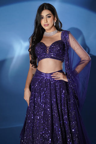 Blue lehenga for Indian Wedding – Electric Sangeet Shimmer by Archana Kochhar