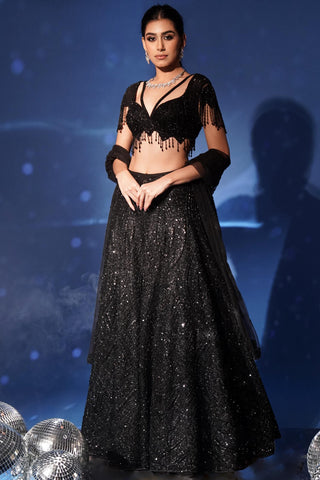 Lehenga set for Indian Wedding – Shimmering Black Sangeet Style by Archana Kochhar