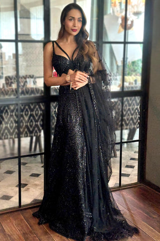 Lehenga set for Indian Wedding – Shimmering Black Sangeet Style by Archana Kochhar
