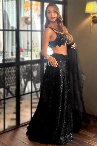 Lehenga set for Indian Wedding – Shimmering Black Sangeet Style by Archana Kochhar