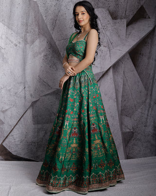 Green paradise printed lehenga set