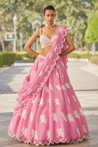 Pink gul flower lehenga set