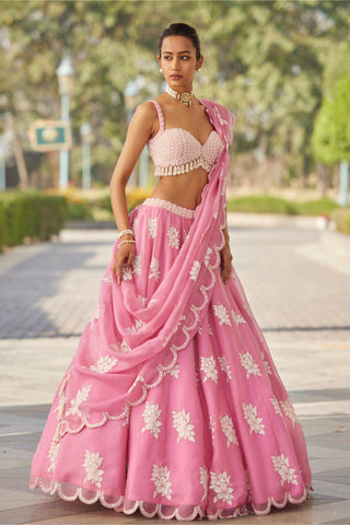 Pink gul flower lehenga set