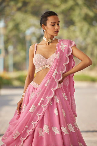 Pink gul flower lehenga set