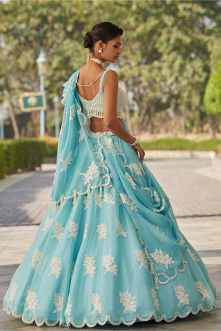 Blue gul flower lehenga set