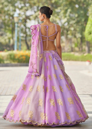 Purple gul multicolor flower lehenga set