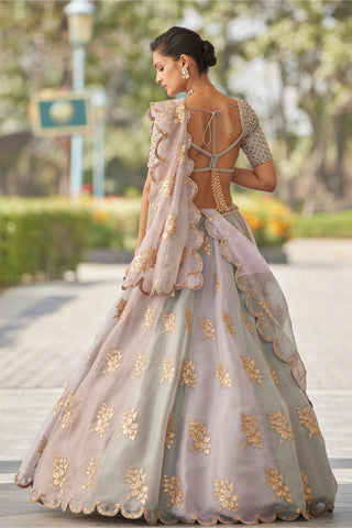 Gray gul flower lehenga set