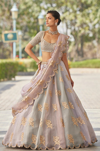 Gray gul flower lehenga set