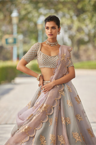 Gray gul flower lehenga set