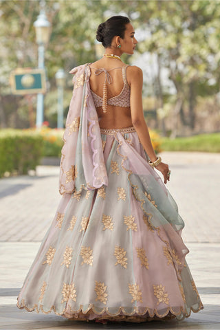 Pink gul flower hand embroidered lehenga set