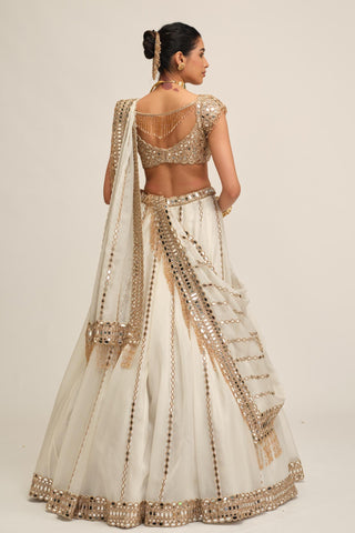 Organza Lehenga Set - Indian Wedding - White Modern Maharani by Vvani by Vani Vats