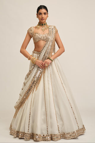 Organza Lehenga Set - Indian Wedding - White Modern Maharani by Vvani by Vani Vats