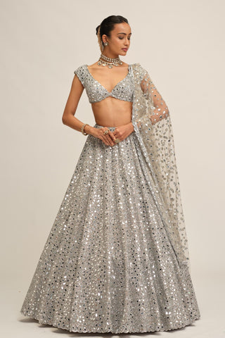 Mirror Lehenga Set - Indian Wedding - Silver Modern Maharani by Vvani by Vani Vats