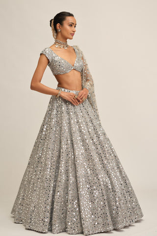 Mirror Lehenga Set - Indian Wedding - Silver Modern Maharani by Vvani by Vani Vats