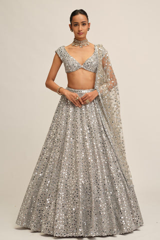 Mirror Lehenga Set - Indian Wedding - Silver Modern Maharani by Vvani by Vani Vats