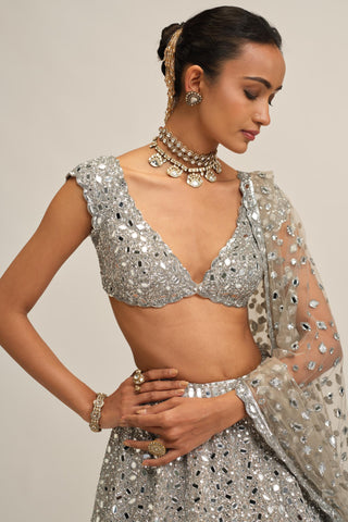 Mirror Lehenga Set - Indian Wedding - Silver Modern Maharani by Vvani by Vani Vats