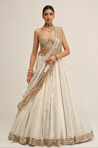 organza lehenga set - Indian Wedding - Modern Maharani White by Vvani by Vani Vats