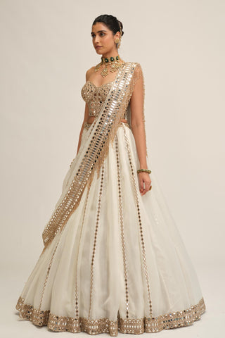organza lehenga set - Indian Wedding - Modern Maharani White by Vvani by Vani Vats