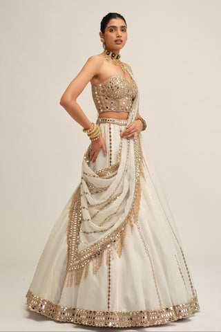 organza lehenga set - Indian Wedding - Modern Maharani White by Vvani by Vani Vats