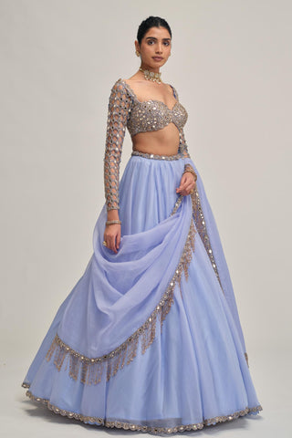 blue lehenga set - Indian Wedding - Modern Maharani Organza by Vvani by Vani Vats