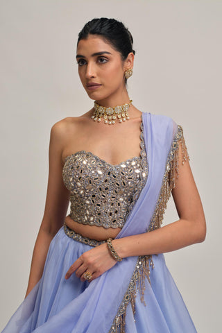 organza corset lehenga set for Indian Wedding - Blue Modern Maharani Corset by Vvani by Vani Vats