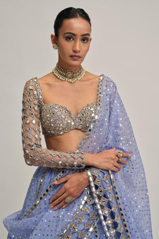 blue mirror work lehenga set for Indian Wedding - Modern Maharani Mirror by Vvani by Vani Vats