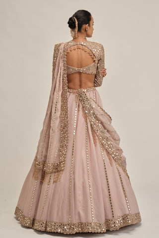 pink linear mirror lehenga set for Indian Wedding - Modern Maharani Linear Mirror by Vvani by Vani Vats