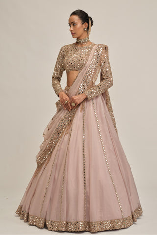 pink linear mirror lehenga set for Indian Wedding - Modern Maharani Linear Mirror by Vvani by Vani Vats