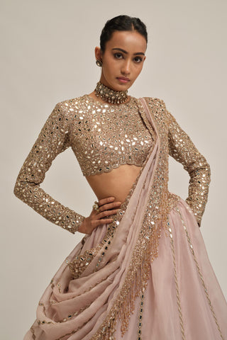 pink linear mirror lehenga set for Indian Wedding - Modern Maharani Linear Mirror by Vvani by Vani Vats