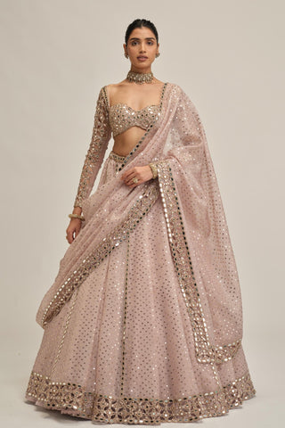 pink embroidered lehenga set for Indian Wedding - Modern Maharani Mirror Embroidered by Vvani by Vani Vats