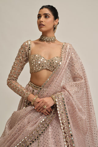 pink embroidered lehenga set for Indian Wedding - Modern Maharani Mirror Embroidered by Vvani by Vani Vats