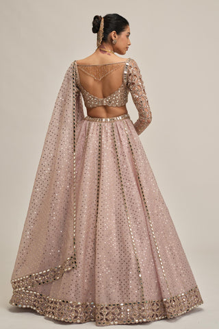 pink embroidered lehenga set for Indian Wedding - Modern Maharani Mirror Embroidered by Vvani by Vani Vats