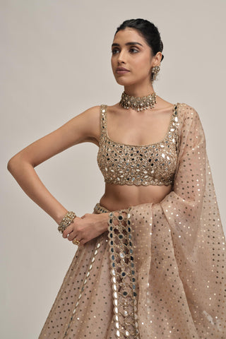 Organza Lehenga Set - Indian Wedding - Beige Modern Maharani Mirror by Vvani by Vani Vats